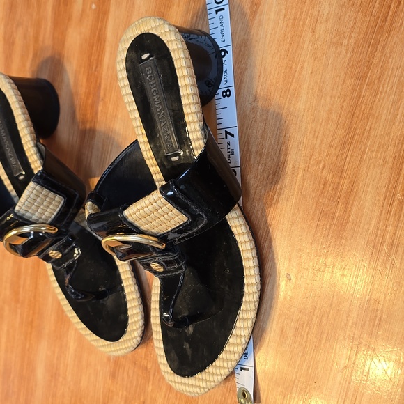 Black Patent Leather and Straw Heeled Sandal Thong - Picture 8 of 9